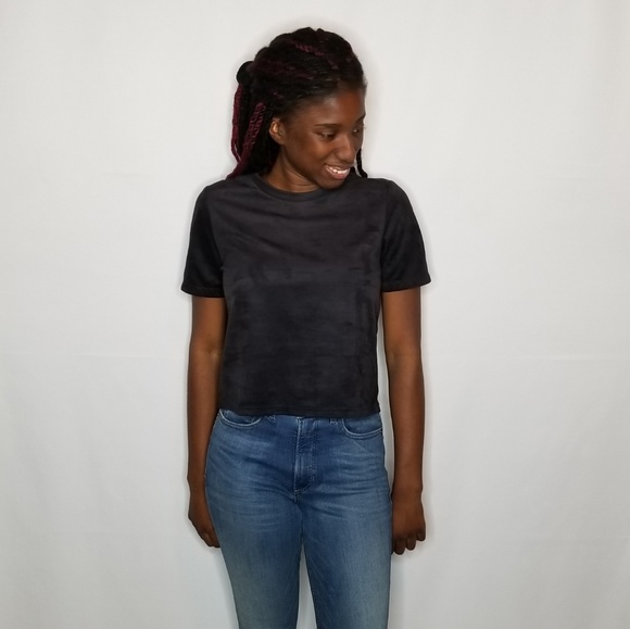 Zara Tops - Zara Navy Blue Suede Crop Top